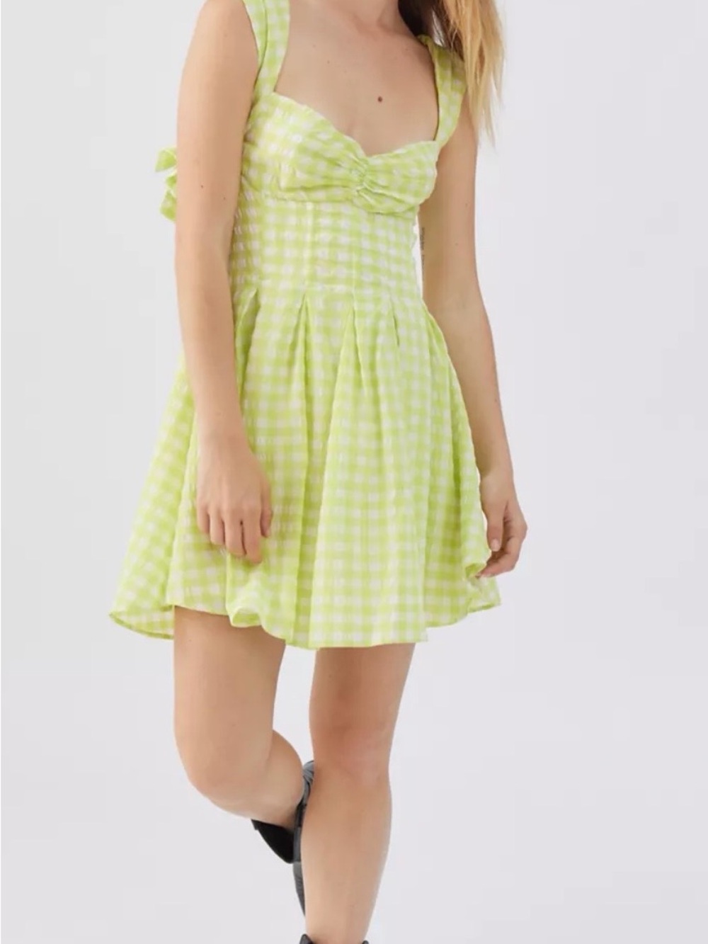 For Love And Lemons Lime Gingham Mini Dress